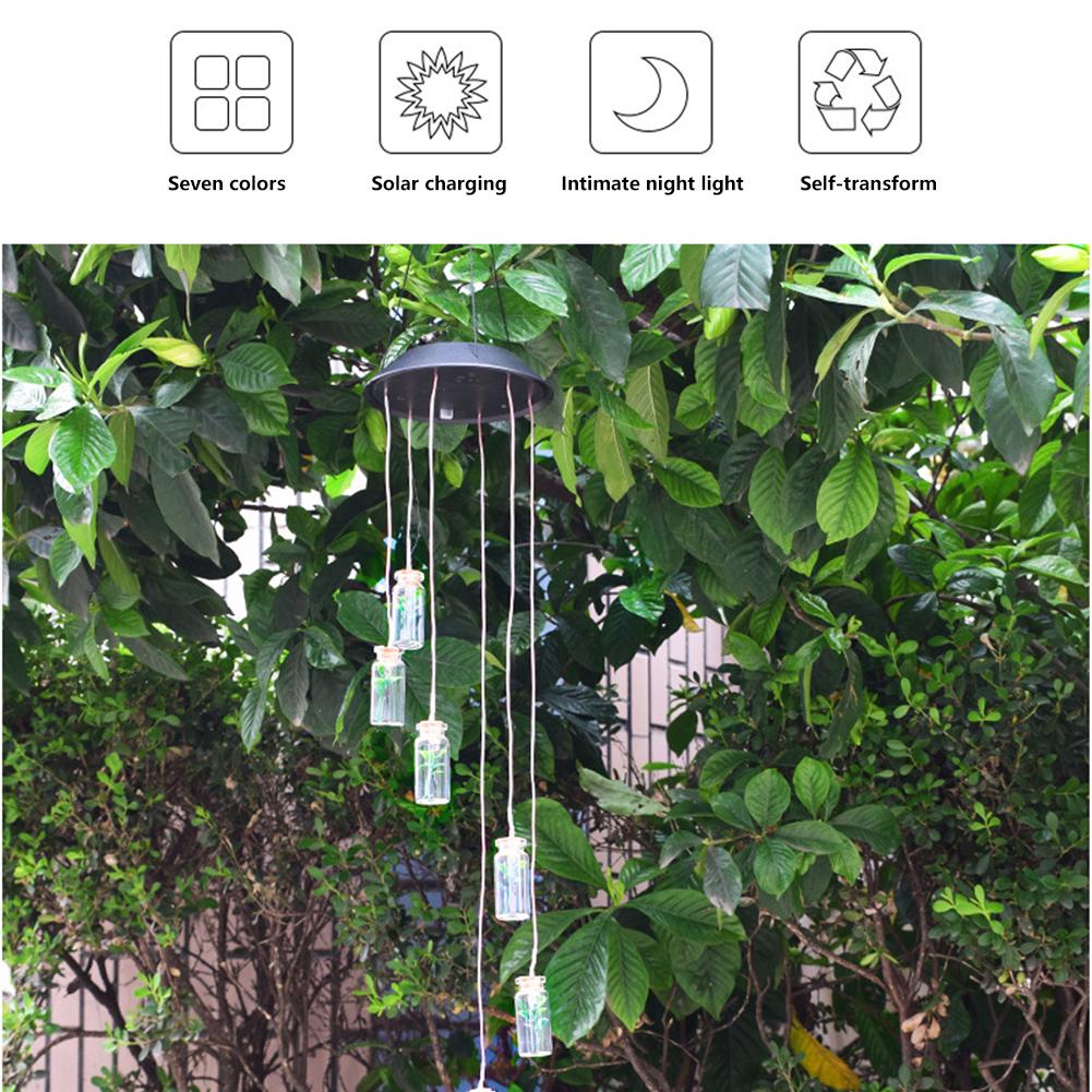 Solar Power LED Colorful Windbell Lamp Wishing Bottle Wind Chimes Decor for Garden