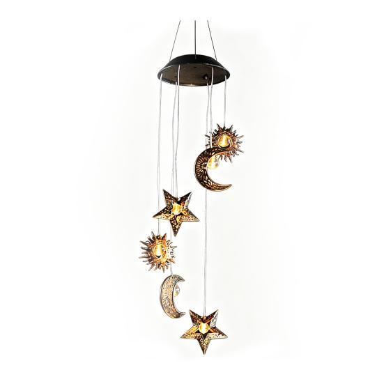 Solar Wind Chime Light, Star Sun Moon Wind Chime Solar Light, Outdoor Hanging Wind Chime, Solar Powered Garden Light for Patio Balcony Porch Terrace