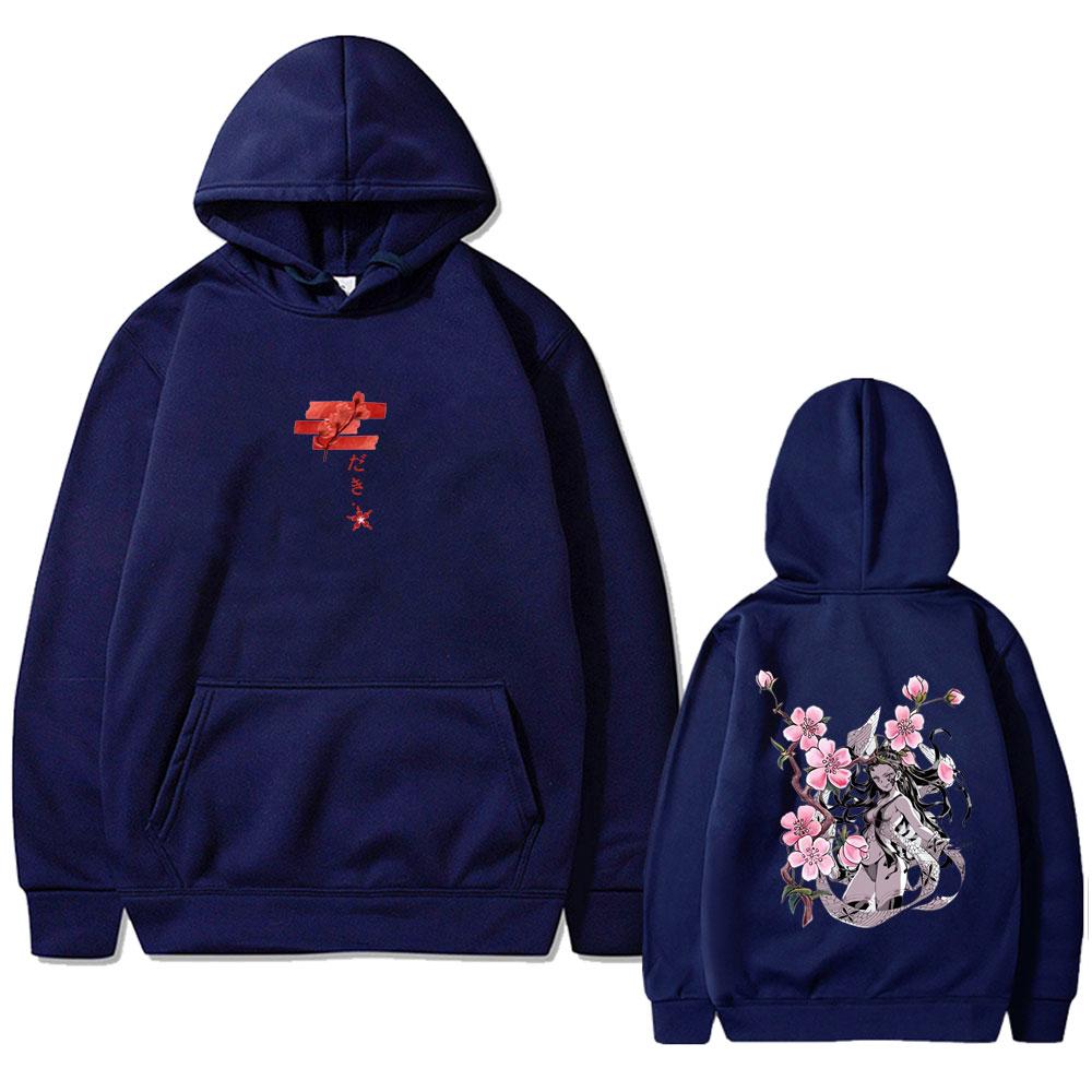 Anime Demon Slayer Daki Cherry Blossom Graphic Hoodie Men Women Oversized Hooded Sweatshirt Male Fashion Vintage Hoodies