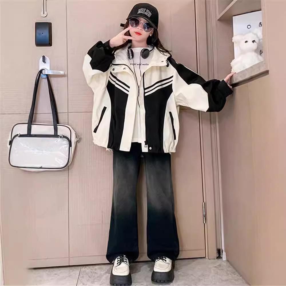 

2025 Girls Spring and Autumn Windbreaker - Fashionable Outerwear for Big Kids Size 150, for height ~140cm