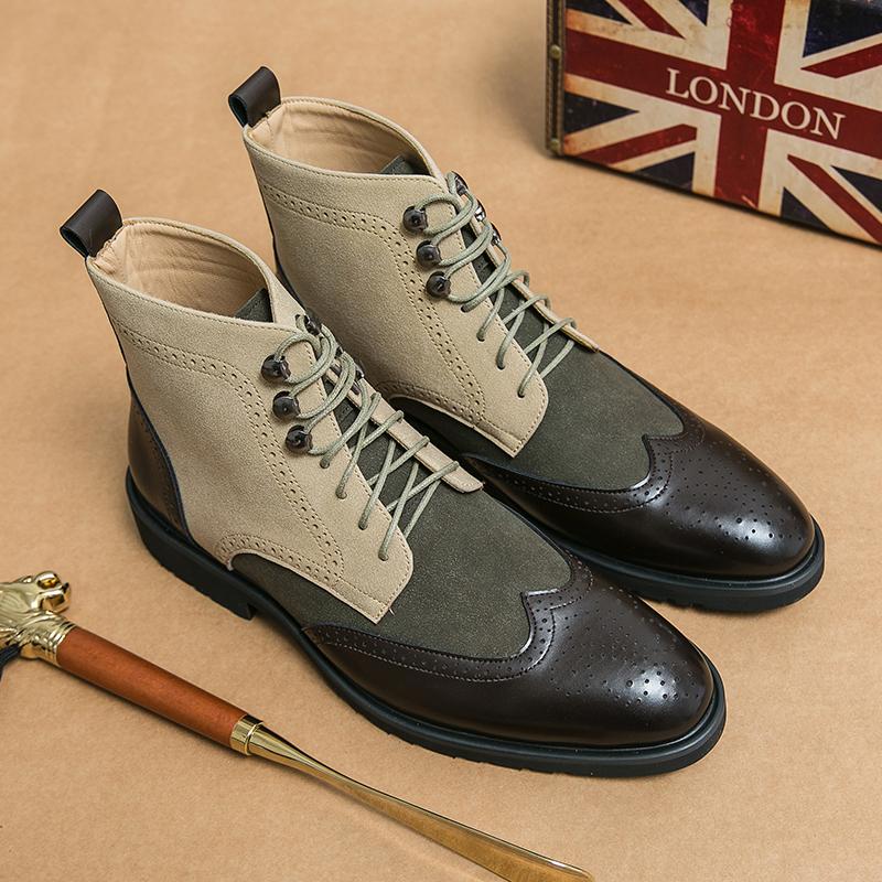 Genuine Leather Mens Chelsea Boots Formal Leather Oxfords Boots Dress Business Footwear Fashion Male Ankle Boots High Top Botas