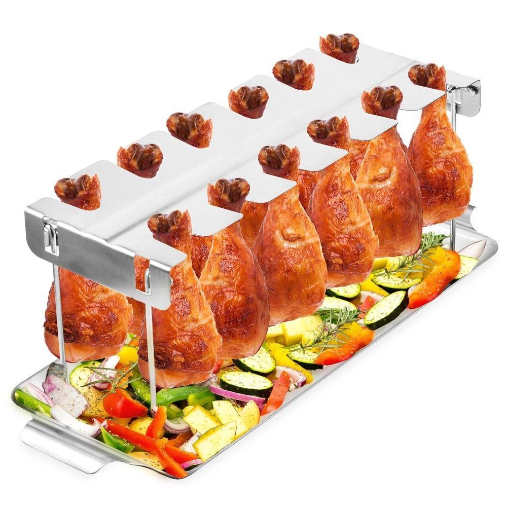 With Drip Tray Chicken Leg Rack Folding Chicken Leg Wing Grill Rack  Barbecue Accessories