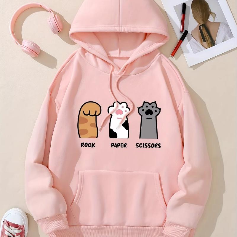 Autumn Winter Women Creative Personality Three Cat Paw Pattern Print Hooded Sweatshirt Loose Comfortable Casual Sport Long Sleeves Hoodies
