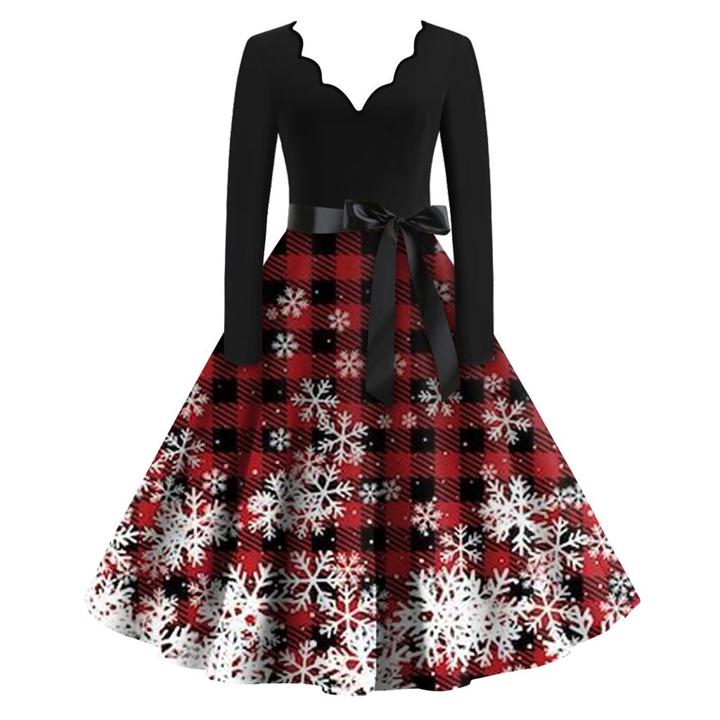 Damenmode mit V-Ausschnitt, lässig, schmal, weihnachtlich bedruckt, langärmelig