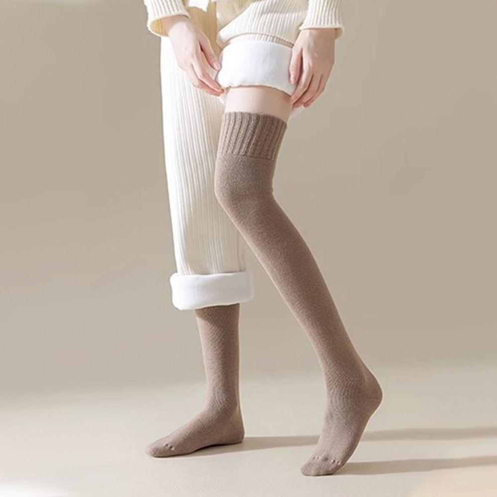 1 Pair Thicken Women's Socks Solid Color Warm Thick Stockings High Knee Socks  Warm Knees and Legs