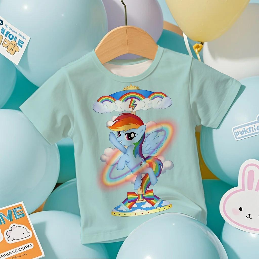 2026 Hot Sale Casual Kids Teenager Boys Girls My Little Pony Cartoon Print New Summer Fashion Short Sleeve Tops