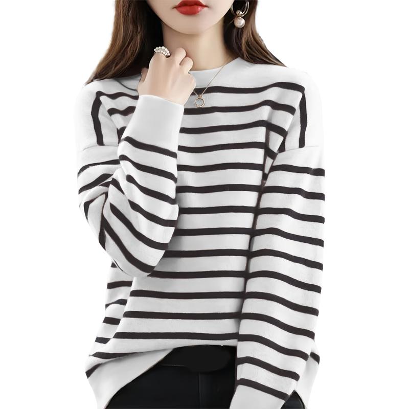 ZANZEA Women Casual Round Neck Loose Long Sleeve Stripe Print Autumn Blouse