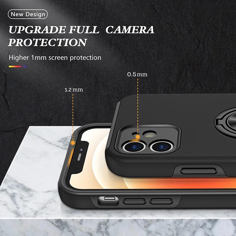 Matte Shockproof Case For iPhone 17 16 15 14 13 12 11 Pro Max XS Max XR Plus SE  Ring Holder Magnet Case Armor Bumper Cover