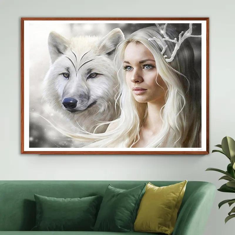 5D-Diamantgemälde zum Selbermachen, weiblicher Wolf, Stickerei, Kreuzstich, Stickset, alle Strass-Diamantgemälde, manuelle Heimdekoration, Geschenk