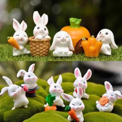 4 - 20Pcs Mini Rabbit Figurines Glow In Dark Ornament Fairy Bunny Miniatures Figurines Animal Garden Decoration DIY Home Decor