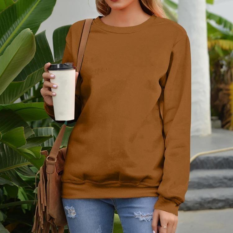 

Fashion Casual Women Pullover Sweatshirt Loose Long Sleeve Round Neck Solid Color M коричневий