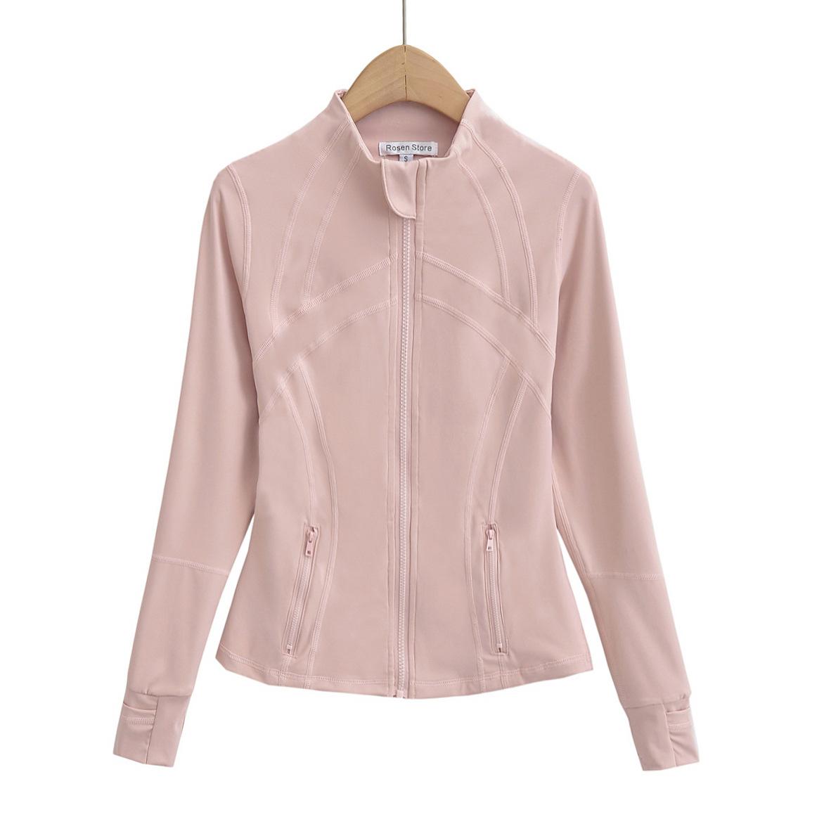 

Воротник-стойка, однотонная одежда для защиты от солнца, женская новая коллекция, облегающая рубашка для йоги, куртка для фитнеса S розовый