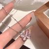 IF ME Simple Butterfly Silver Necklace for Women Chain Pink Crystal Choker Accessories Jewelry