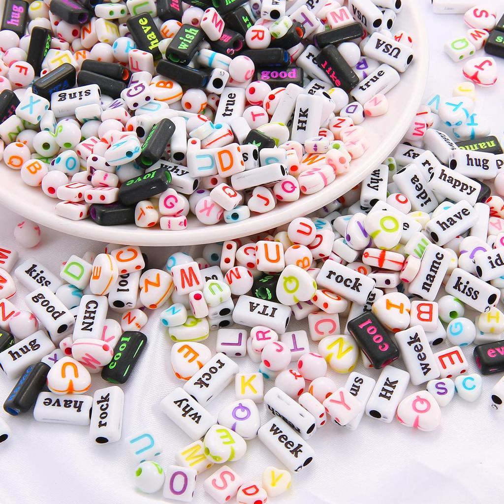 50-100Pcs Multi Size Shape Acrylic Letter Loose Spacer Beads For Jewelry Making