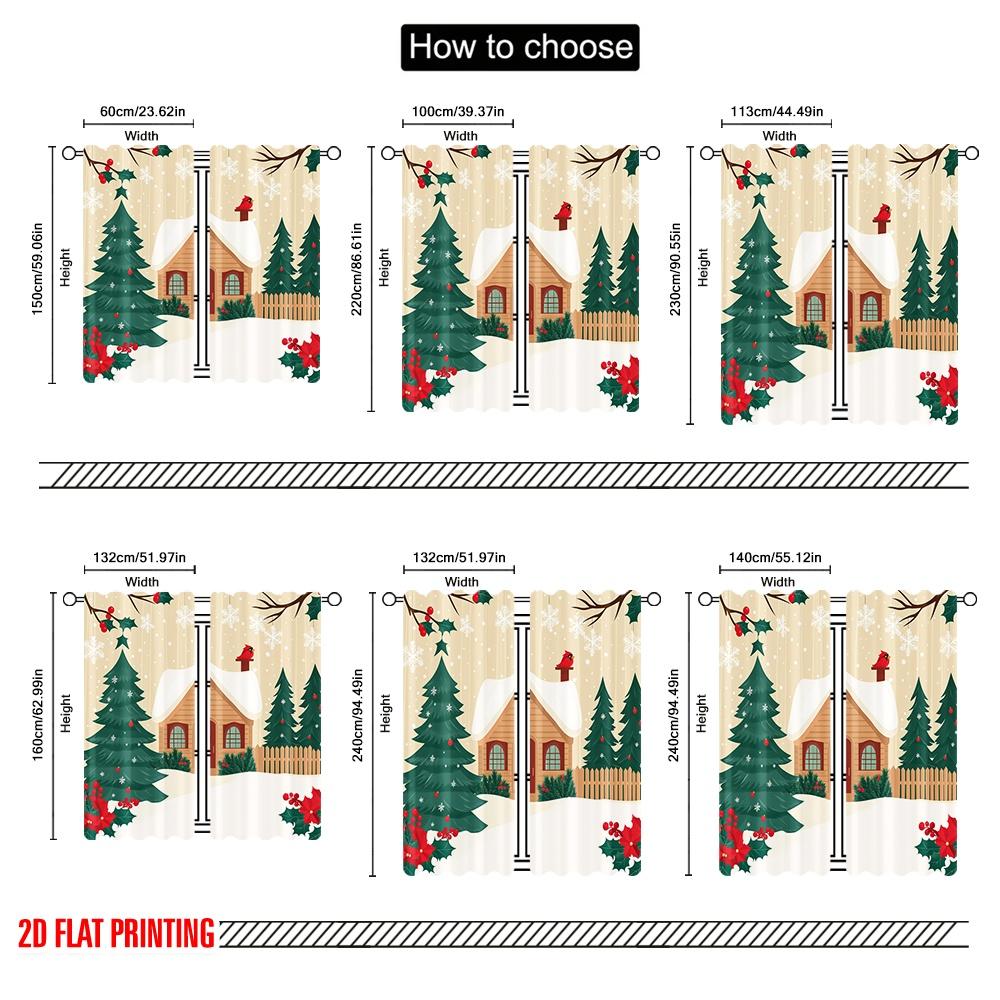 2 Stück, 2D-Flachdruck Kreative Vorhänge Weihnachtshütte Schneeflocken Kardinal (4) Vielseitig 100% Polyester (ohne Stange) Zuhause