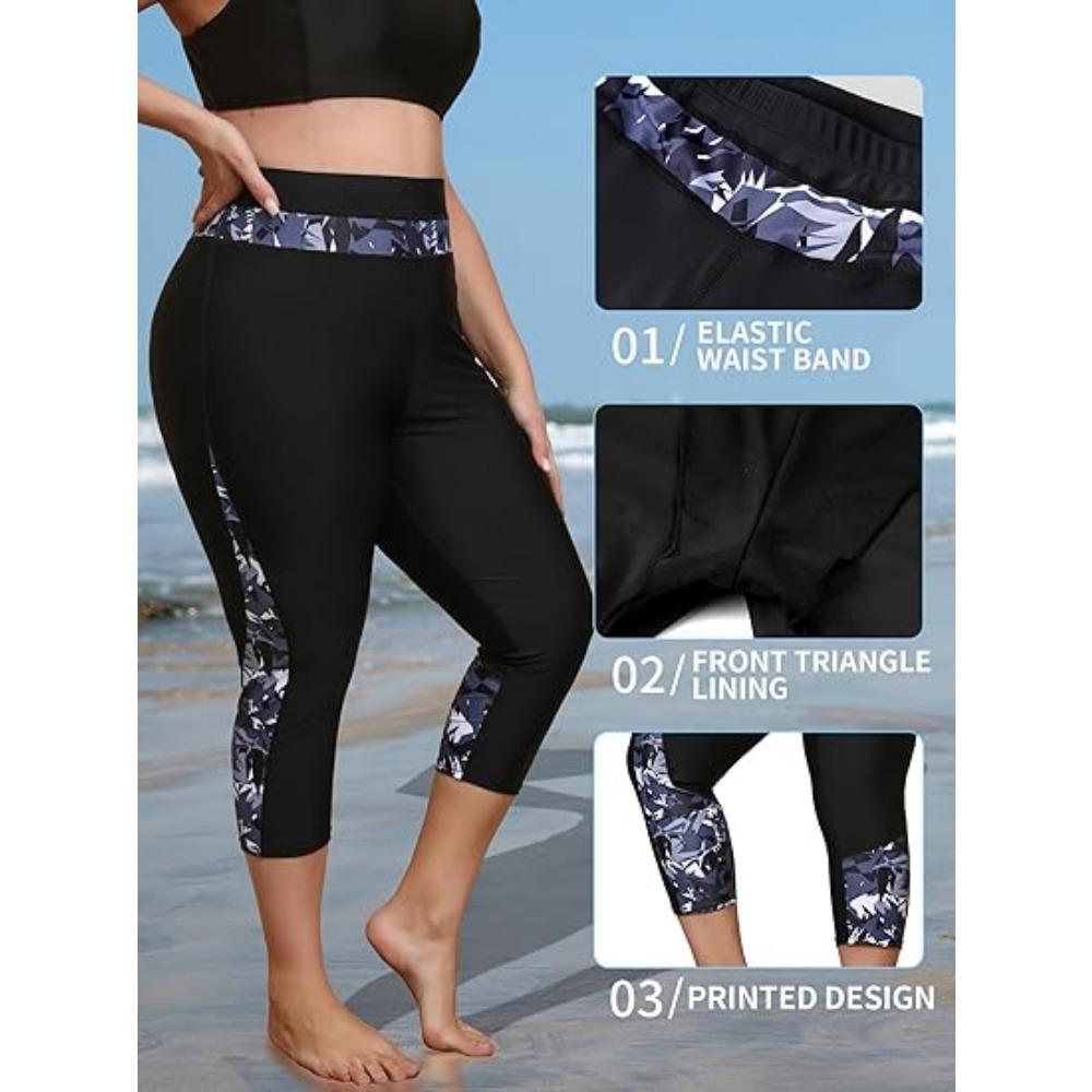 CHARMLEAKS Übergröße Badehose für Damen Hochtaillierte Badekappri Badeshorts Schwimmleggings