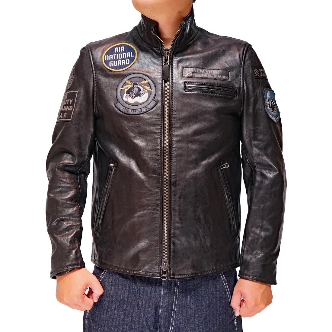 

AVIREX Avirex Leather Sheep Jacket Outerwear Genuine Leather Leather Jacket Aged Men s 783-3250085-11 Black-XXL