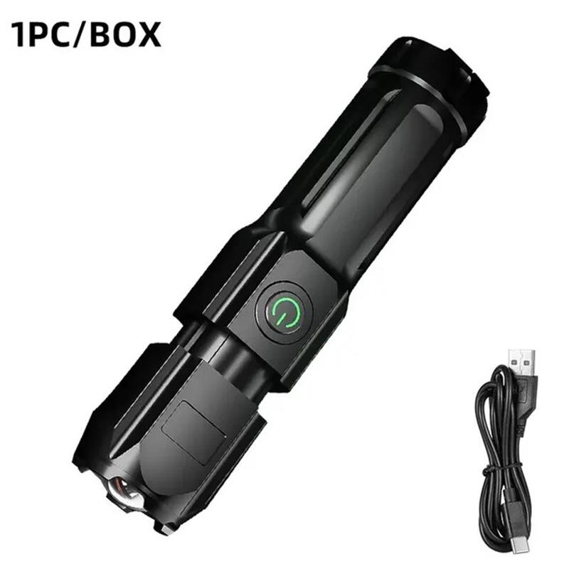Powerful LED Flashlight Strong Light USB Charging Waterproof ABS Zoom Camping Light For Outdoor Hiking Emergency Lamp