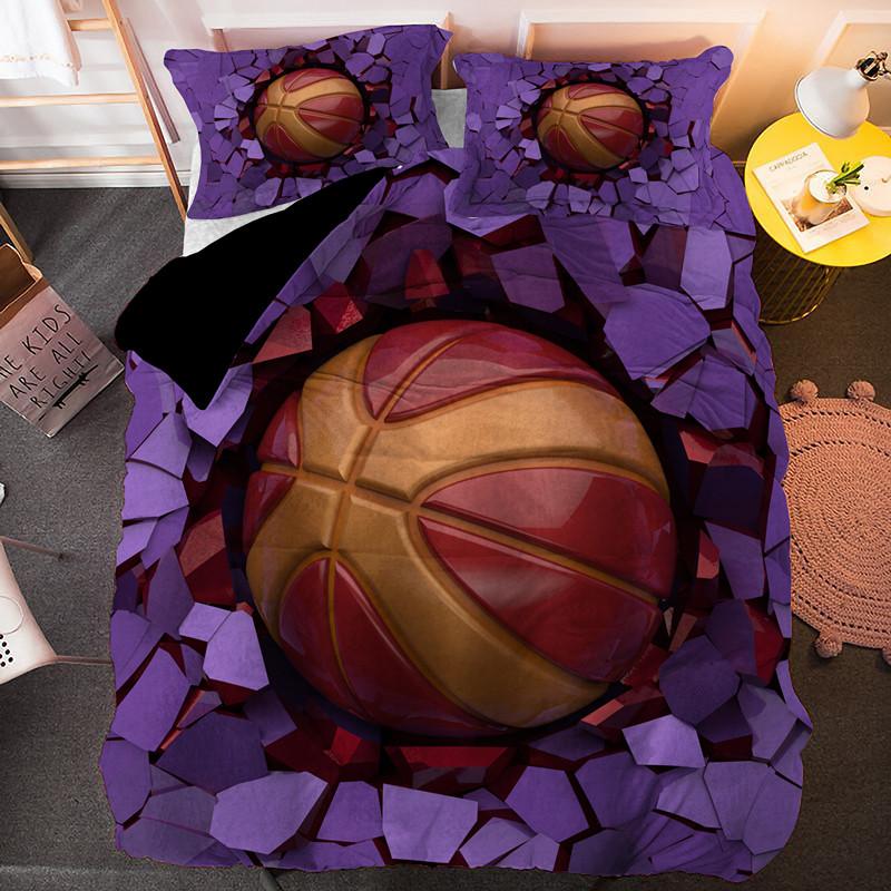 Sports Balls Duvet Cover 3D Basketball In A Hole Bedding Set Twin For Boys Teens Room Microfiber Cool Basketball Comforter Cover