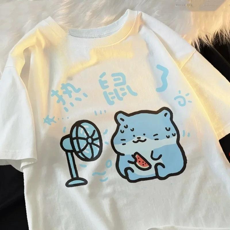 

Женская футболка с японским искусством 2025 года, с коротким рукавом, круглым вырезом, из дышащей ткани, повседневного кроя, в городском эстетическом стиле, кавайная повседневная футболка 3XL