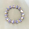 6/8/10mm Ceramic Beaded Bracelet with Gold Color Stainless Steel Beads Vintage Blue and White Porcelain Stretch Jewelry Women
