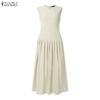 ZANZEA Women Casual Round Neck Solid Color Sleeveless Long Dress