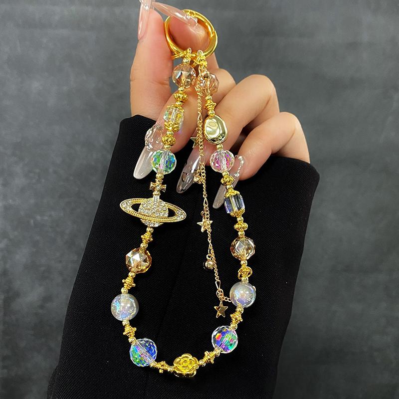 Sparkling Diamond Saturn Mobile Phone Chain Universal  Light Luxury Phone Anti Loss Lanyard Phone Short Wrist Strap