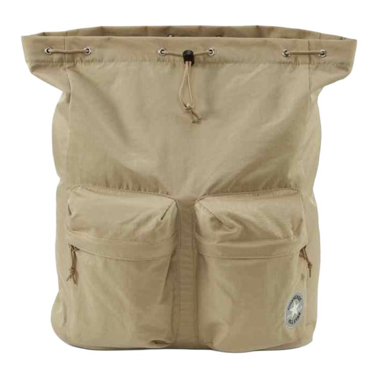 Converse Logo Large Capacity Solid Color Nylon Backpack Unisex Backpack Khaki UA5748-X63 Khaki
