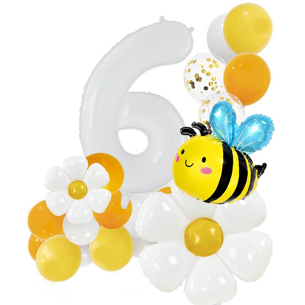 Fresh Air Bee Daisy Birthday Balloon White 32-Inch Digital Balloon Column Site Decoration Scene Arrangement