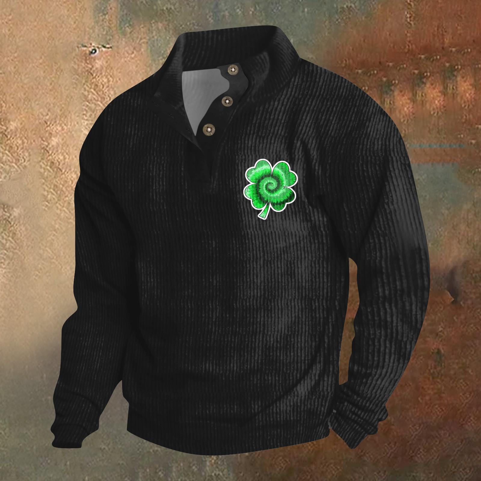 

Трикотажный принт на 3 пуговицах - вельветовый мужской свитшот со стоячим воротником и карманом, повседневный свитшот на пуговицах для активного отдыха L армия зеленый