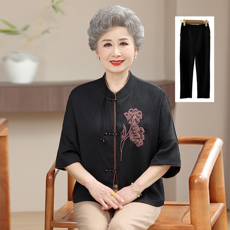 Chinese-Style Summer Shirt for Elderly Women - Grandma's Festive National Design for Spring, Birthday, or Wedding.