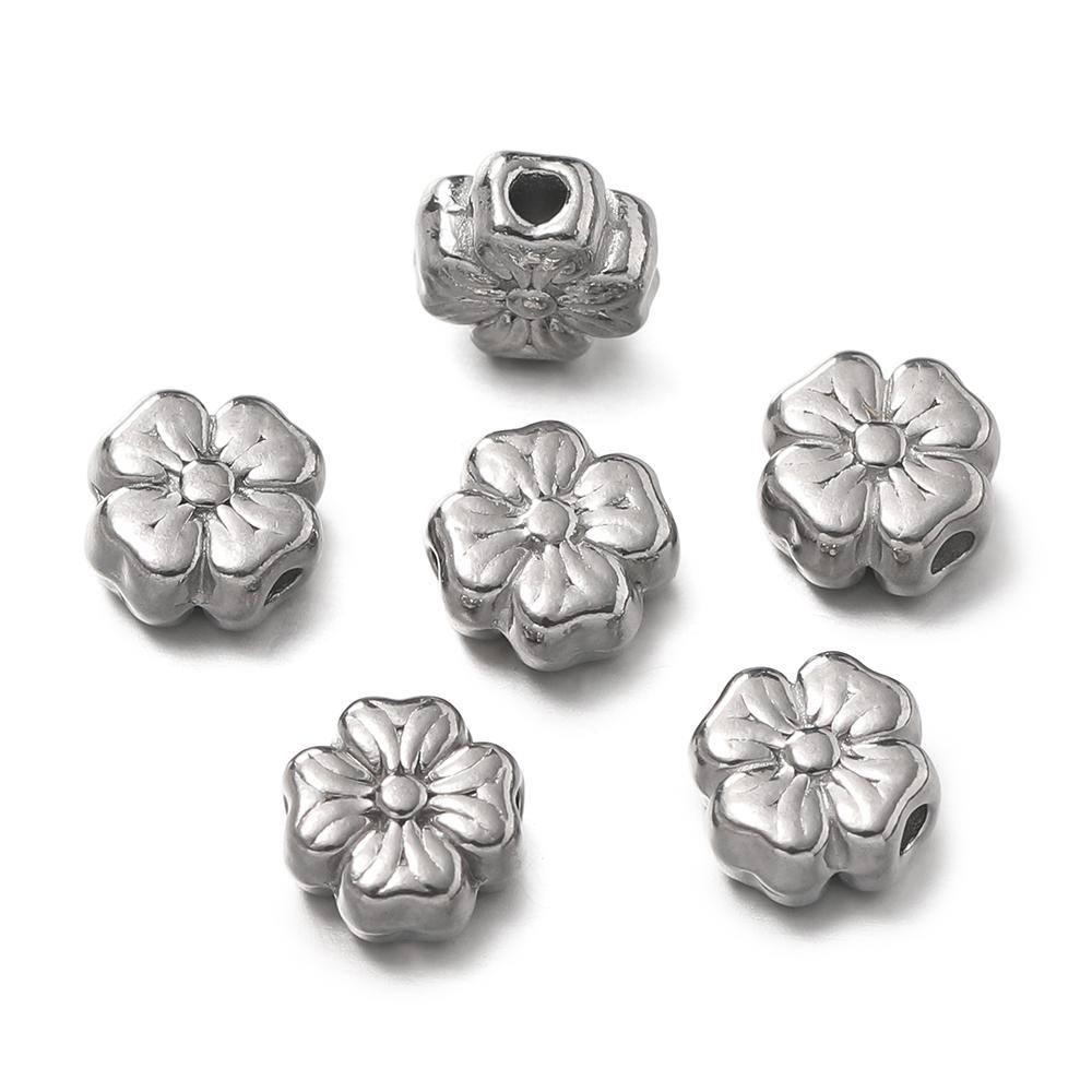 10Pcs/Pack Stainless Steel Various Shape Gold Steel Color Texture Spacer Beads for DIY Bracelet Jewelry Making Accessories