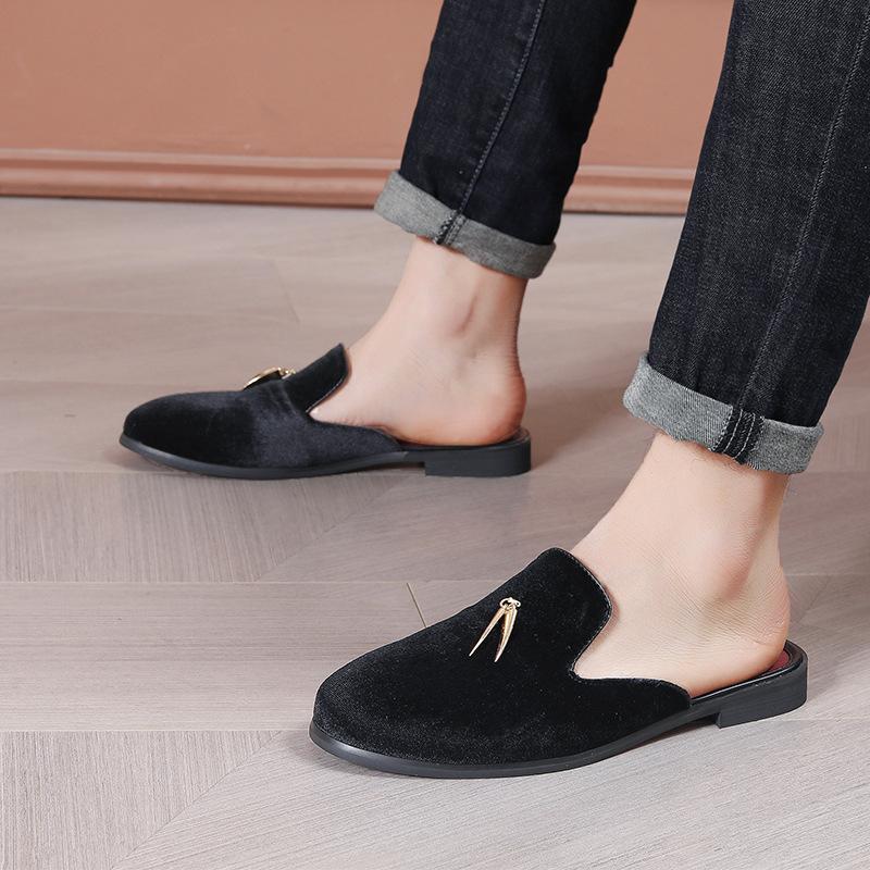 New Men's Tassels Half Slippers Suede Leather Shoes Male Casual Mules Moccasins Breathable Loafers Zapatos Hombre