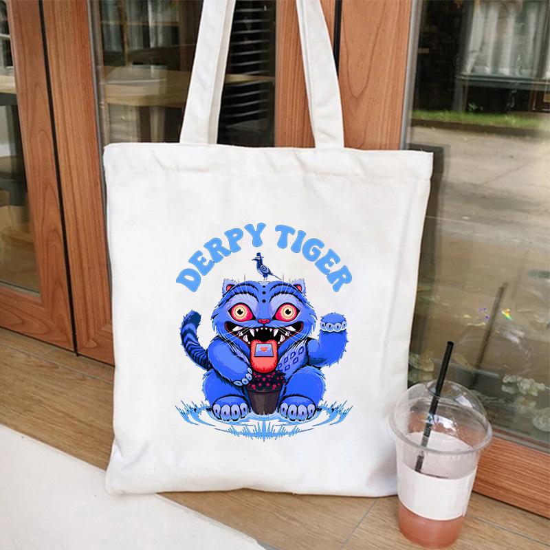 KPOP Demon Hunter Tiger Print Student Shoulder Canvas Bag Shopping Tote Bag KTB