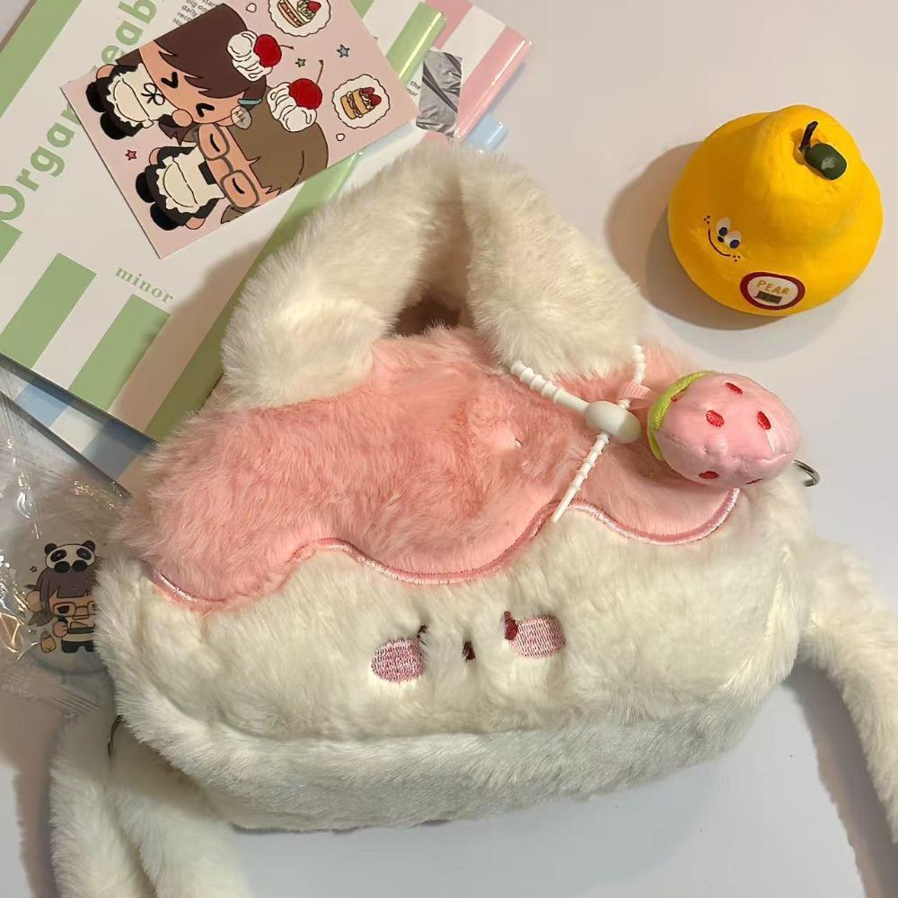 

Plush Children Backpack with Plush Pendant Cartoon Shoulder Bag Pudding Crossbody Bag Lady белый