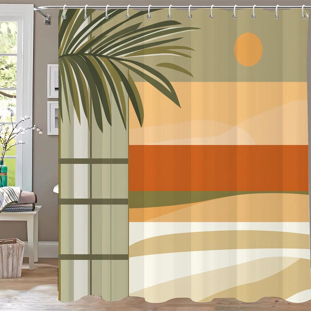 

Seaside Beach Scenery Outside The Window Shower Curtain, Bathroom Decorative Curtain With Hooks,Home Decoration Curtain W60H190(CM)-1 Pcs