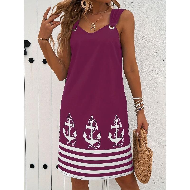 GMXIA Women's Fashion Summer Spring V-Neck Sleeveless Solid Color Print Casual Dresses