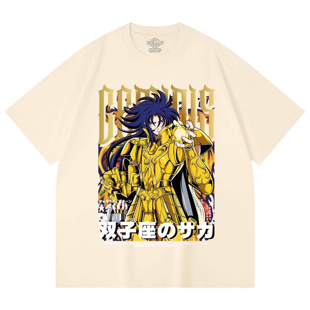230 г/м² 100% хлопок Saint Seiya V28 Близнецы Принт Унисекс Тяжелая хлопковая футболка XS абрикосовый