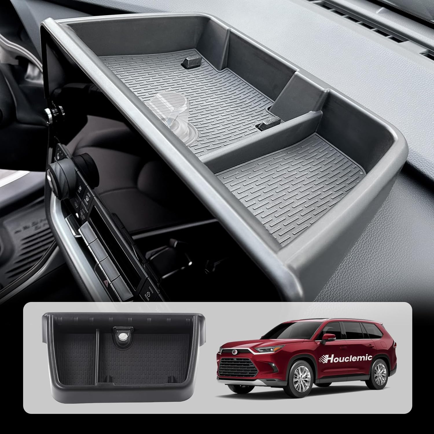 For 2026 2025 2024 Grand Highlander Accessories Center Console Screen Dashboard Organizer, Center Console With Anti-Slip Black Pad Storage Organizer