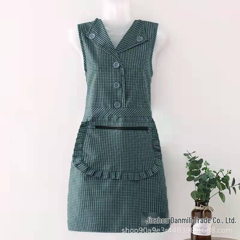 2022 Women's Fashionable Zipper Lapel Apron - Pure Cotton, Fresh Style for Kitchen & Home
