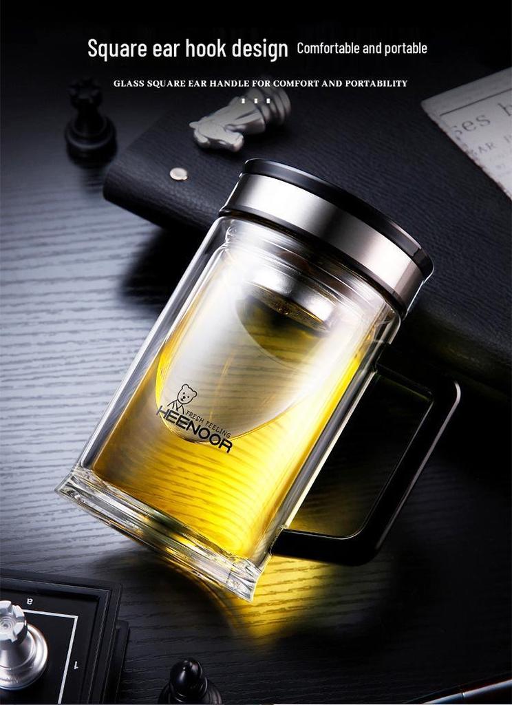 Xinuo Glass Water Cup with Handle - Suitable for Men and Women, Ideal for Home or Office, Comes with Gift Box.