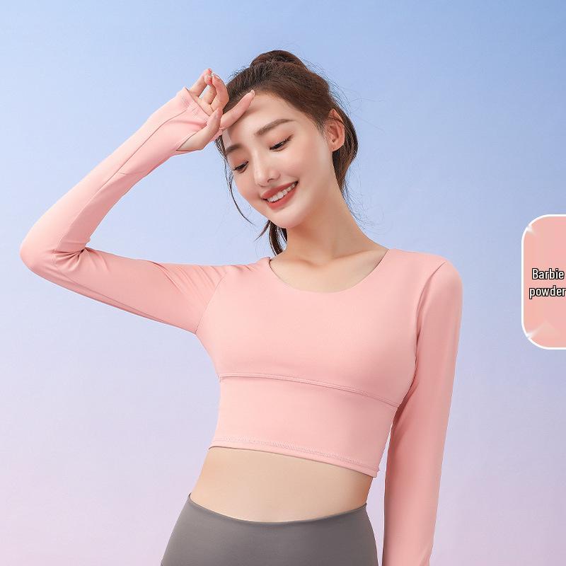 

Осенняя коллекция: Женский бесшовный топ для йоги с длинным рукавом и нагрудными вкладышами - быстросохнущий и облегающий дизайн M