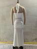 2025 Women's European & American Style Spliced Strappy Long Slim Fit Halterneck Formal Dress