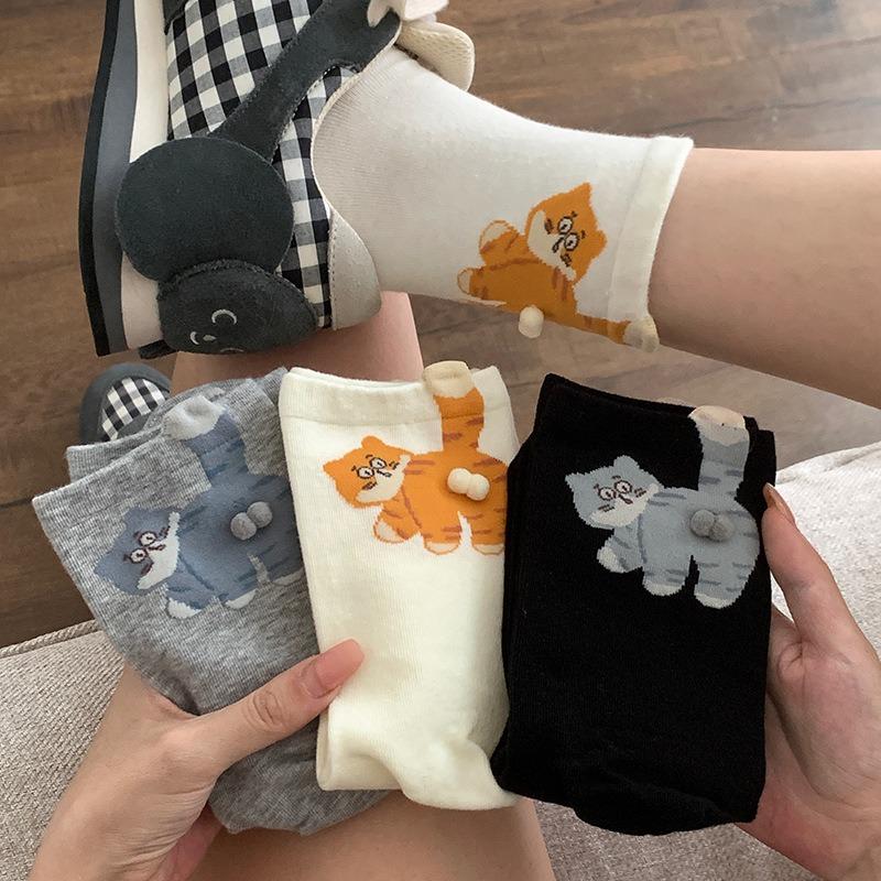 Damen Frühling und Herbst Cartoon Ei Katze Lustig Niedlich Tier Knochenlose Röhrensocken