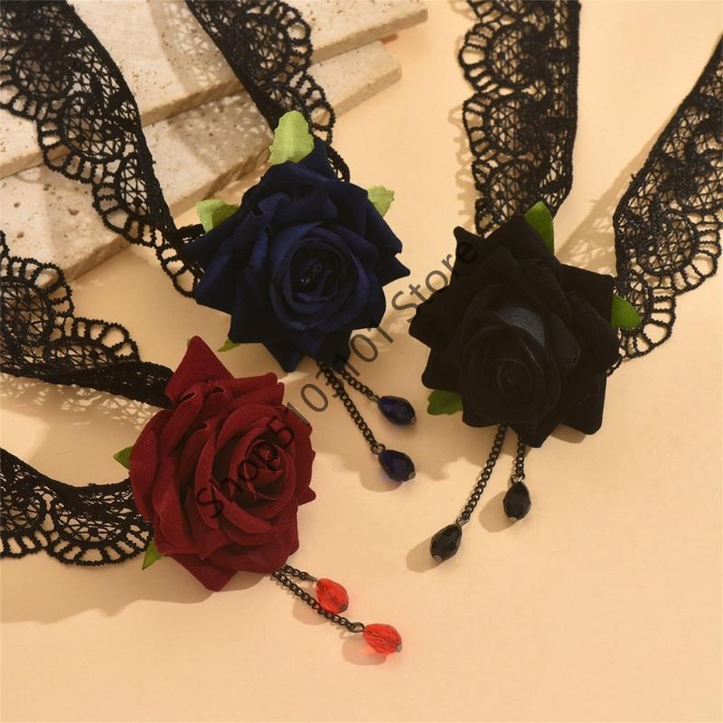 Gothic Flower Choker Necklace For Women Lace Rose Blossom Neck Chain Neck Accessory Halloween Jewelry