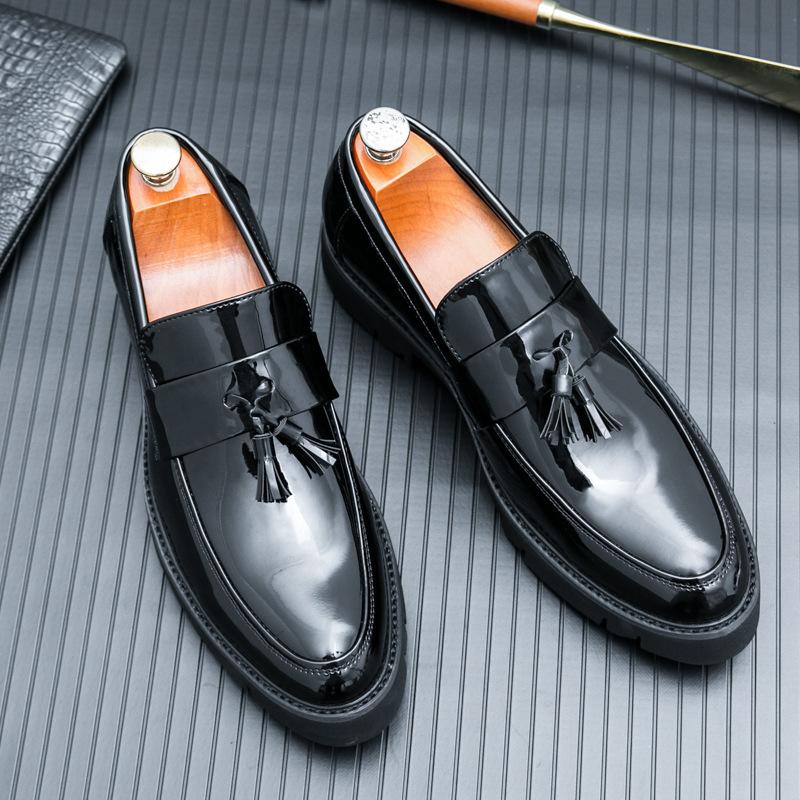 Spring Men's Big Head Shoes Platform-soled Glossy Fringed Leather Shoes Men's Casual Large-size Loafers Hairstylist Men's Shoes