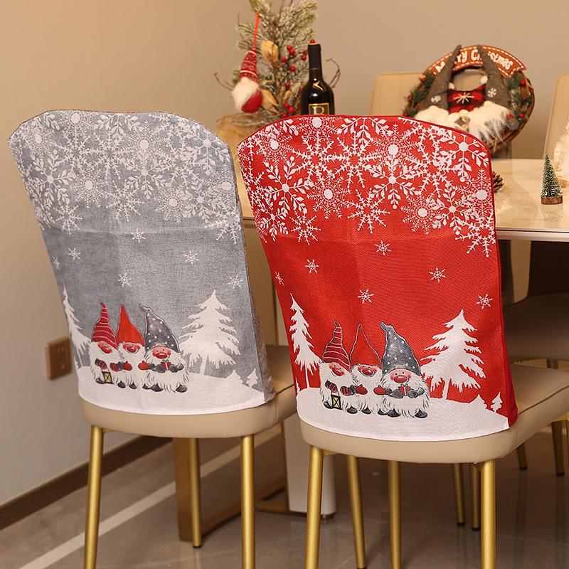 Christmas Chair Covers - Cartoon Forest Snowflake Print, European Style Dining Table Xmas Decor Chair Accessories