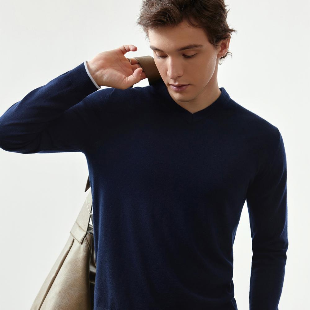 IKALOOK Men'S V-Neck Merino Wool Knit Tee Bnit105