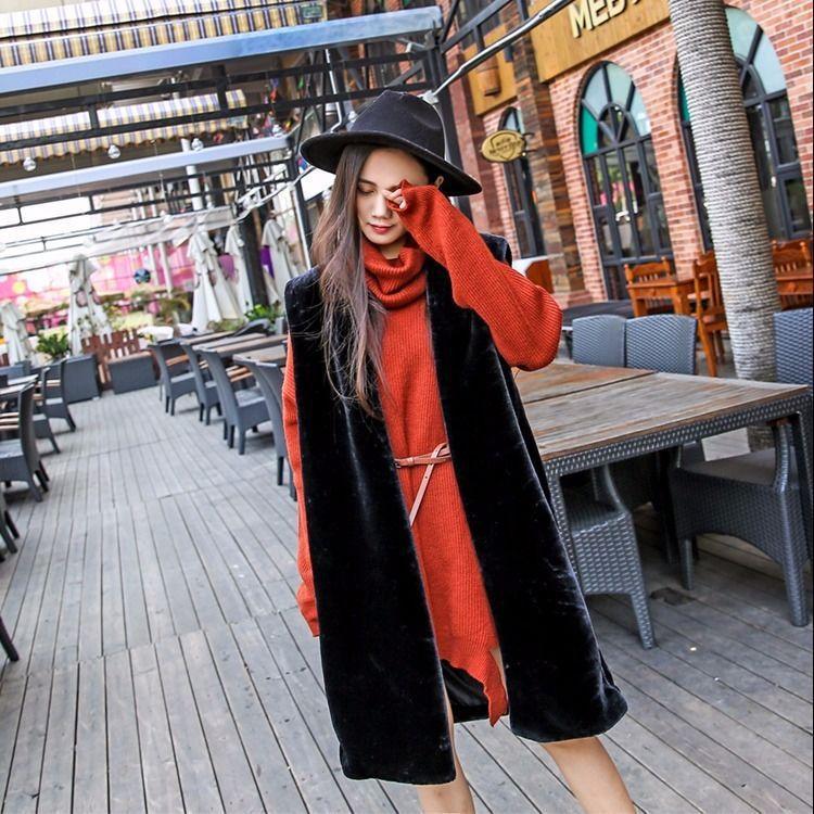 Imitation fur vest women's medium and long autumn and winter new imitation rabbit hair thin cotton vest fur jacket vest