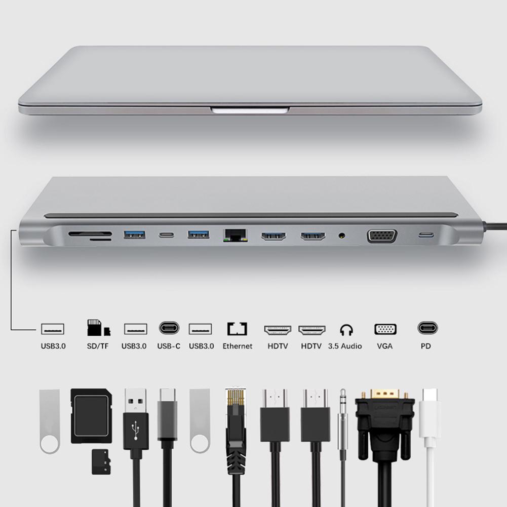 

USB 3.1 на двойной HDMI-совместимый док-станция 12 в 1 Type-C HUB 4K VGA